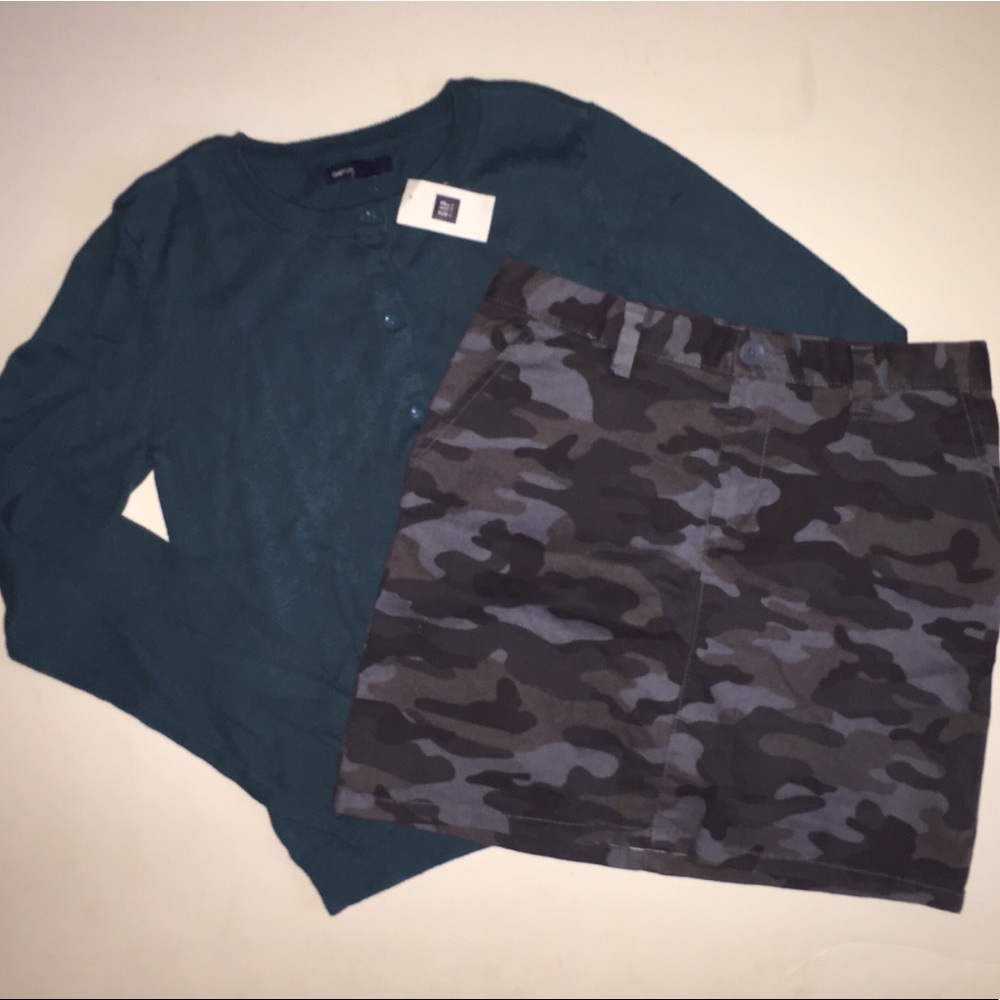 NWT Gap Kids Camo skirt Cardigan Sweater Lot 14 16